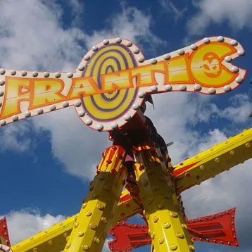 Shot of the "Frantic" ride, showing the name of the ride