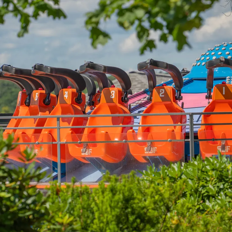 Shot of empty seats on Reverse Time ride