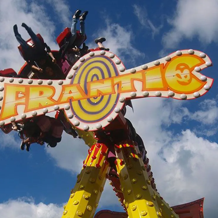The "Frantic" ride in action, showing people turning upside down