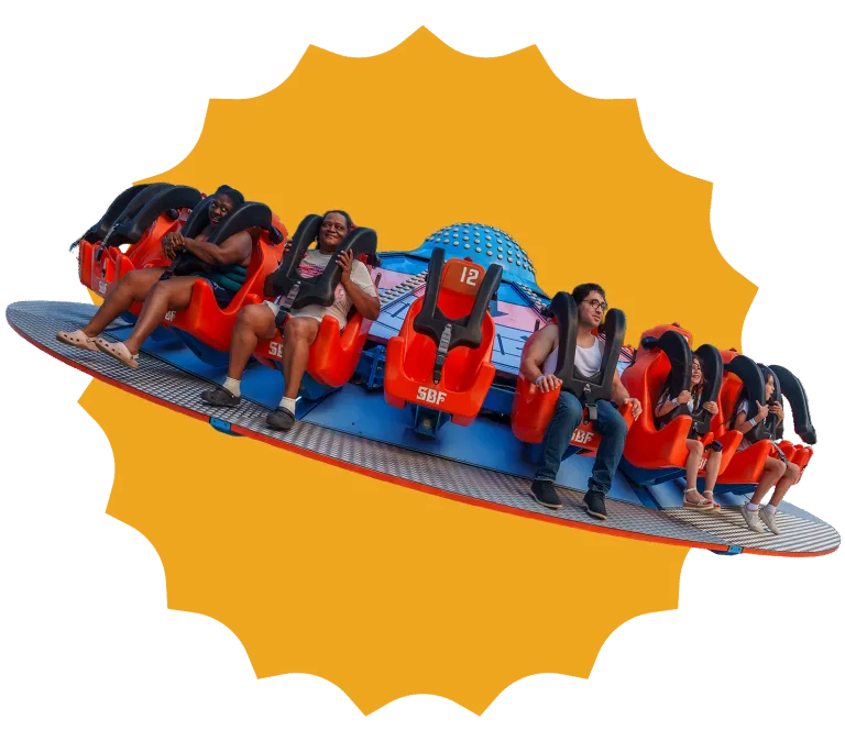 Stylized burst image of people on spinning ride