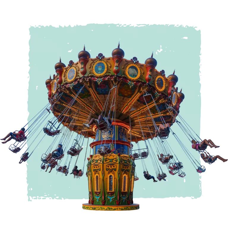 Stylized burst image of Aladdin Swing ride with people riding