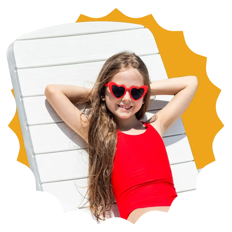 Stylized burst image of girl wearing sunglasses and lounging in chair