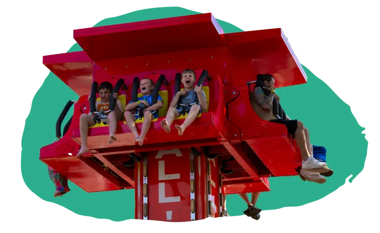 Stylized image of kids on the Free Fallin ride